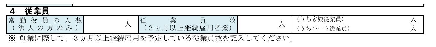日本政策金融公庫「創業計画書」4 従業員の記載欄