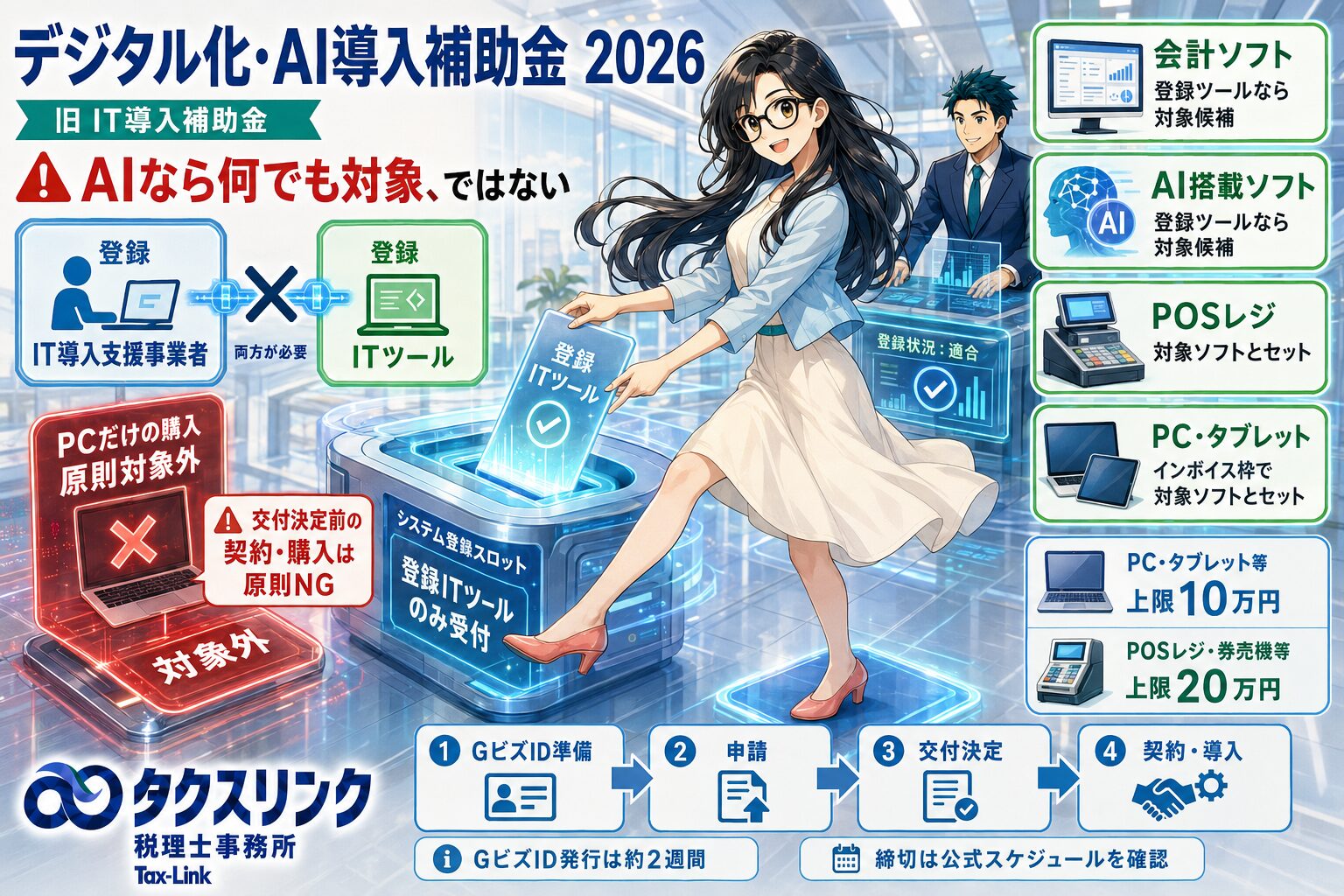 デジタル化・AI導入補助金とは？会計ソフト・POSレジ・AI・パソコンは対象になる？