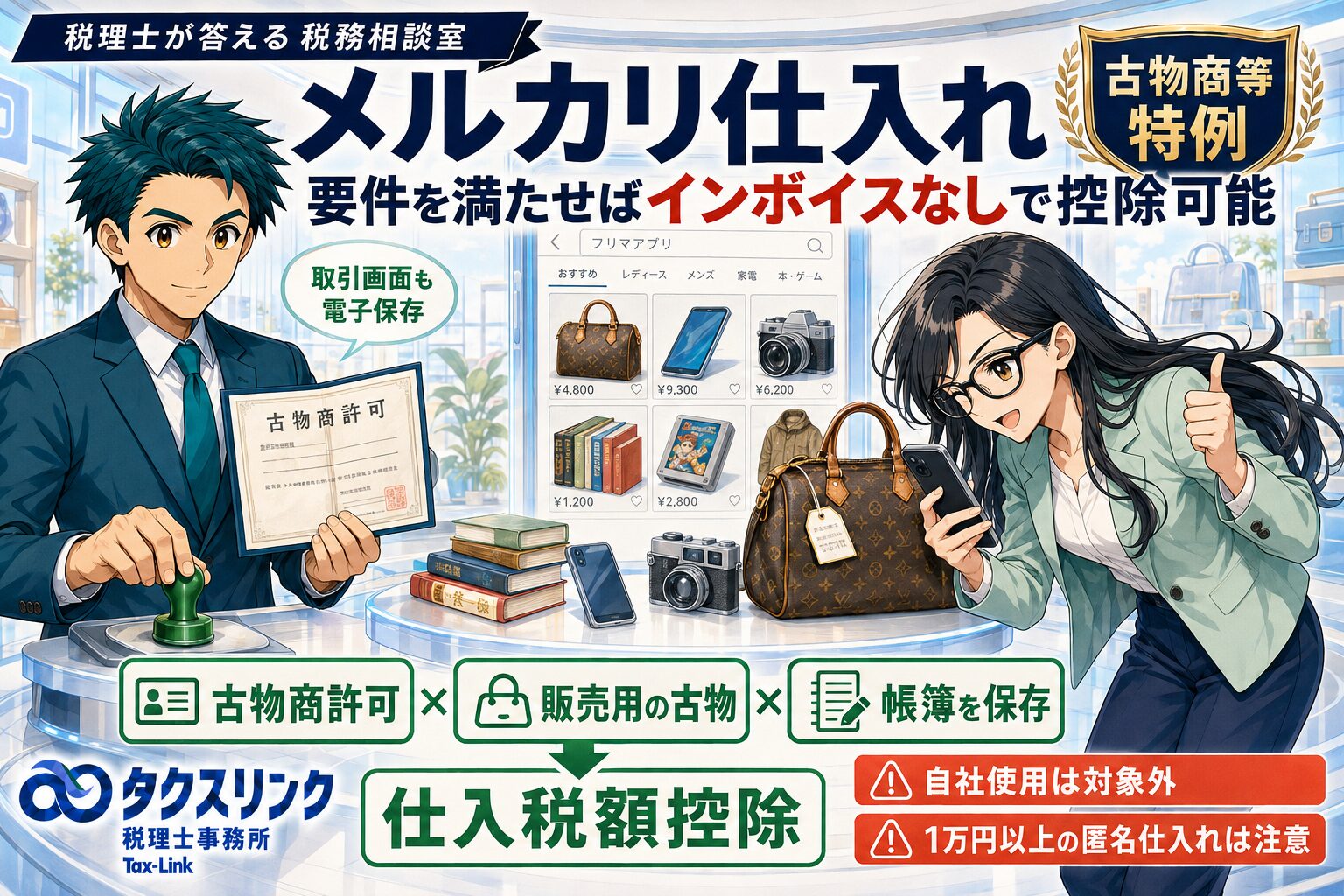 メルカリからの仕入は要件を満たせばインボイス不要（古物商等特例）