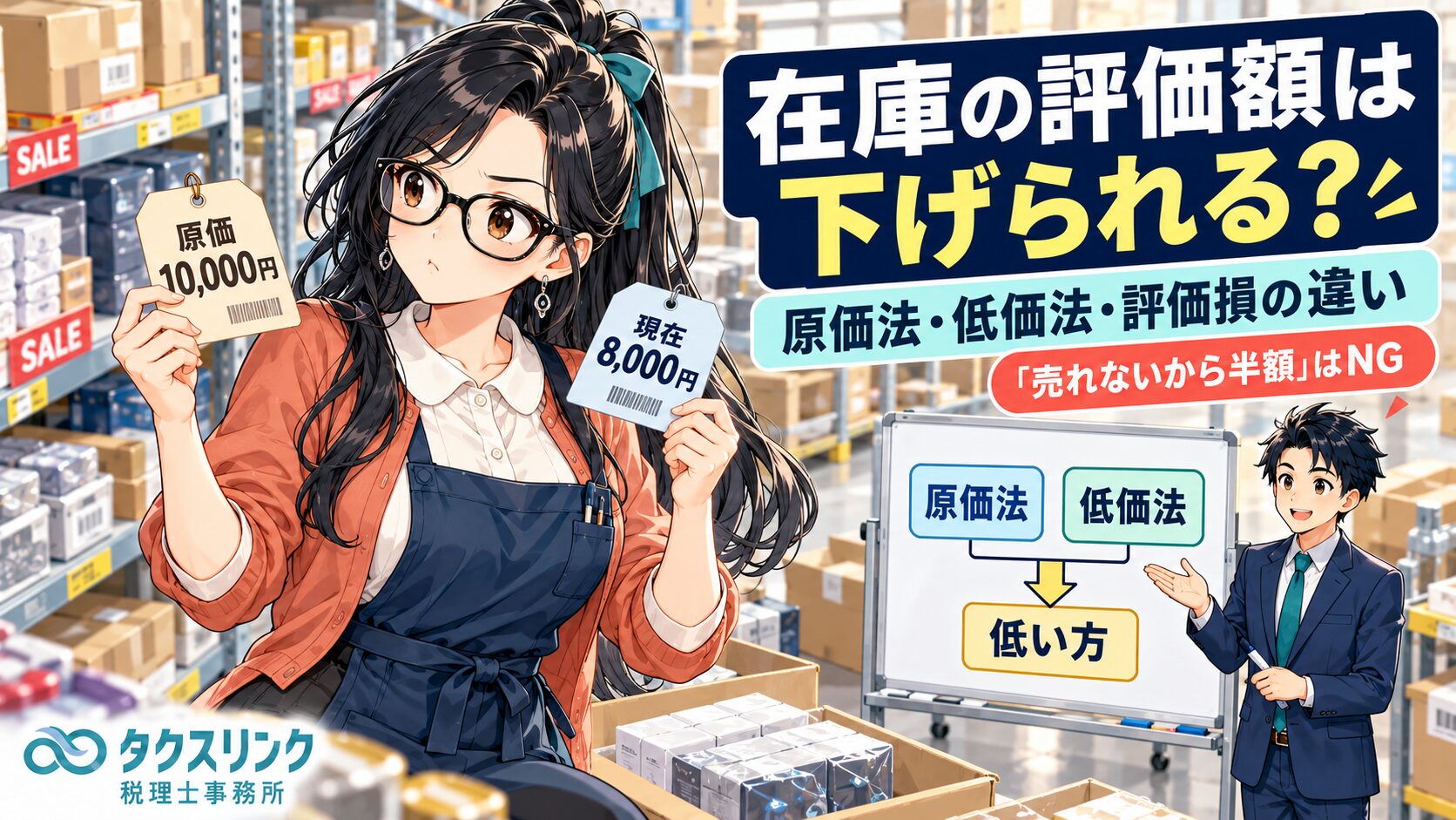 SEOタイトル 在庫の評価額は下げられる？原価法・低価法・棚卸資産評価損の違いを解説